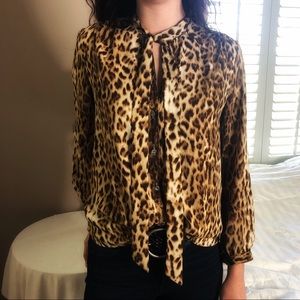 J. Crew Spring Chic Leopard Tie Blouse Top